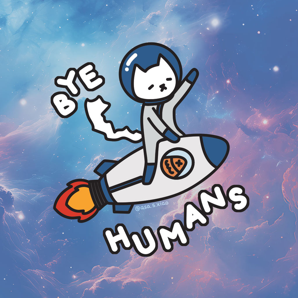 Original Holographic Car Decal Sticker - "Bye Humans" Rocket Rider