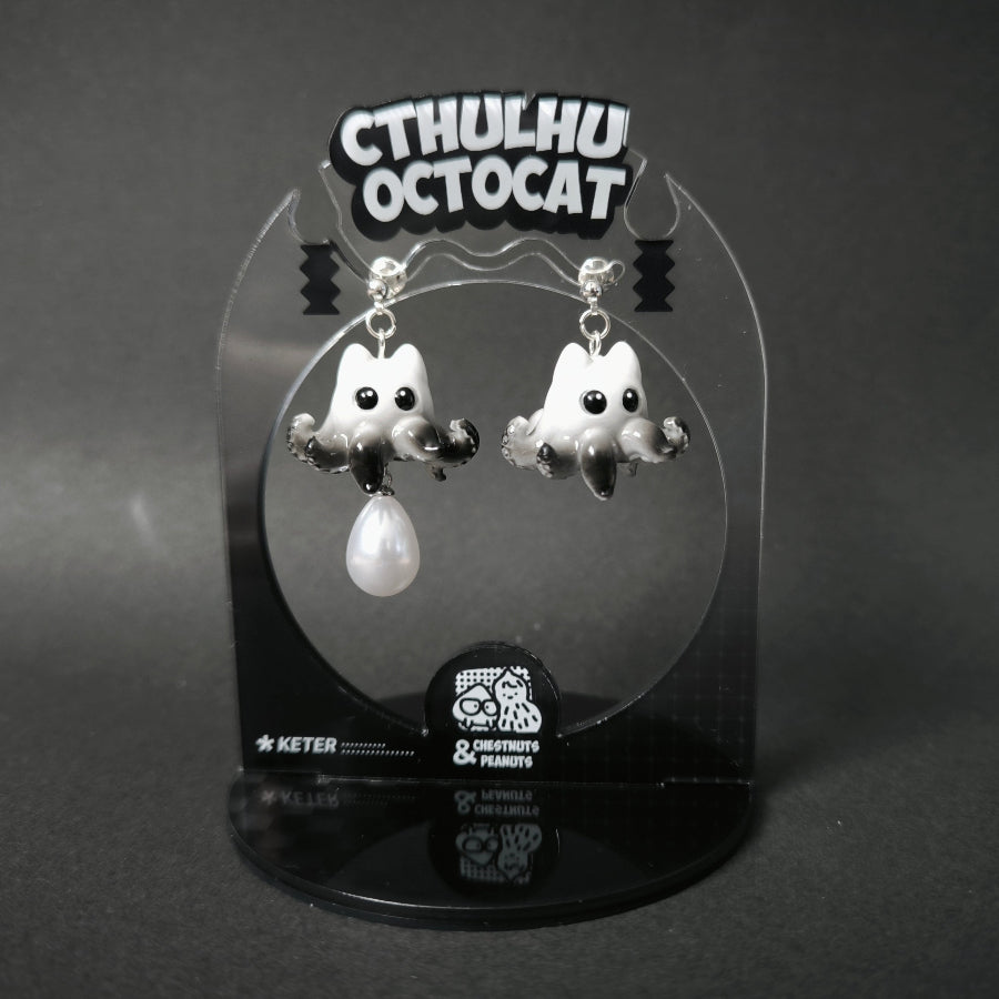 "The Great Old Meow" – Original Handcrafted Cthulhu-OctoCat Silver Stud Earrings