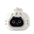 Plush toy with a black cat face design on a white background