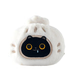 Plush toy with a black cat face design on a white background