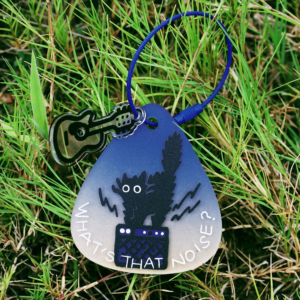 "What’s That Noise?" Rock Cat Guitar Pick Keychain - Midnight Navy