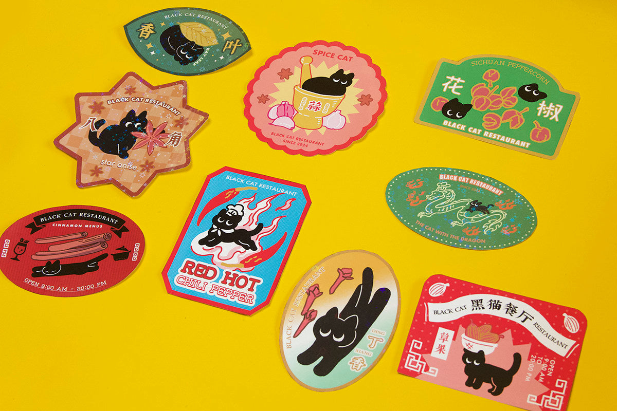 "Spice Cat" Original Waterproof Stickers - Chinese Spice Series Full Set of 9