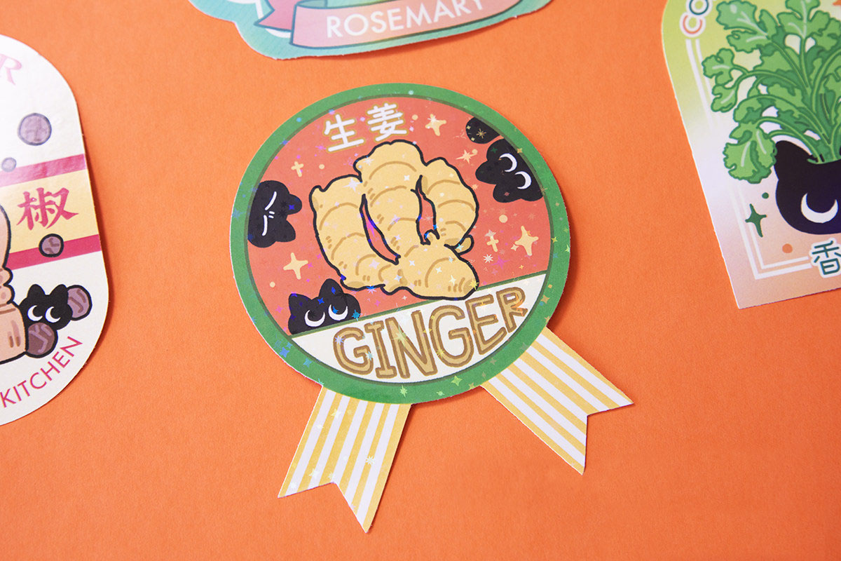 "Spice Cat" Vol. 2 Western Herb & Spice Series Waterproof Stickers - Ginger