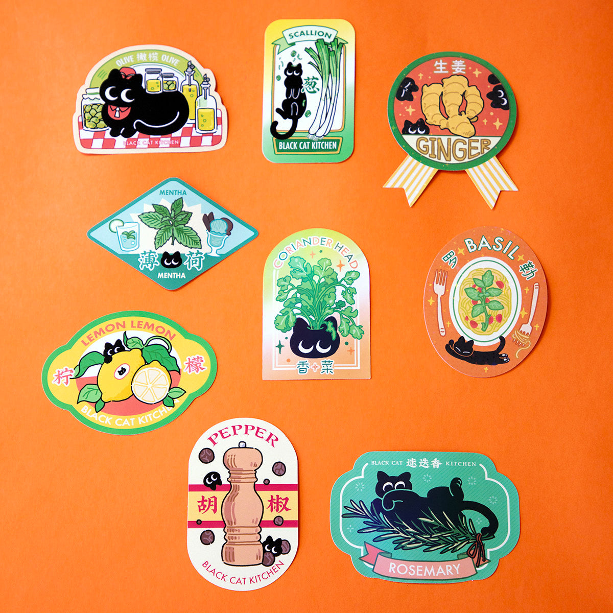 "Spice Cat" Vol. 2 Western Herb & Spice Series Waterproof Stickers - Full Set of 9
