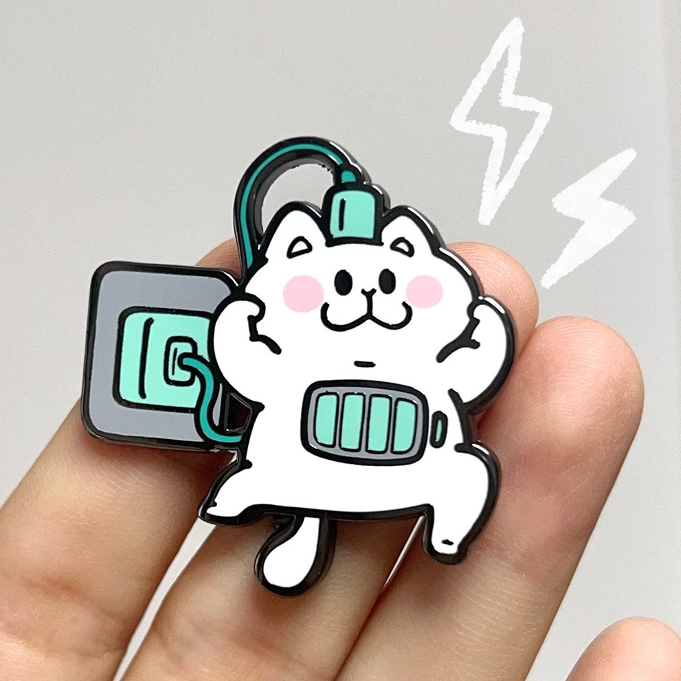 2-in-1 Cat Enamel Pin & Magnet - Fully Charged Cat