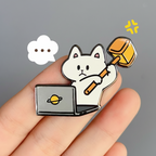 2-in-1 Cat Enamel Pin & Magnet - Computer Smasher