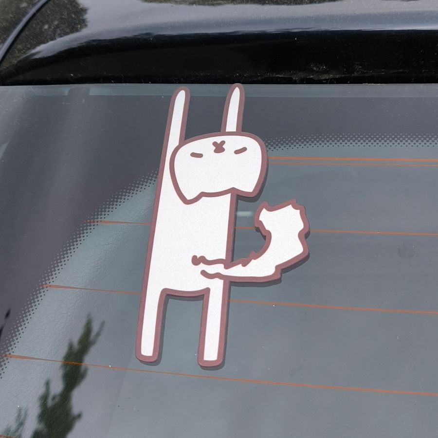 Original Reflective Car Decal Sticker - "Hanging On" Stretching Cat