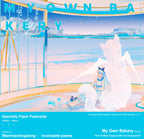 Postcard design with a character in a bakery setting and text 'My Own Bakery'.