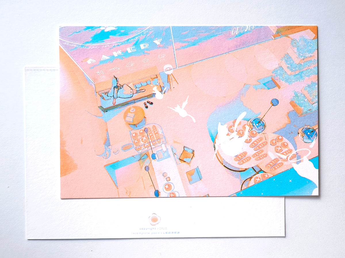 "My Own Bakery" Healing Postcard: Girl in Blue, Winter Snow. The wall of time-baked memories