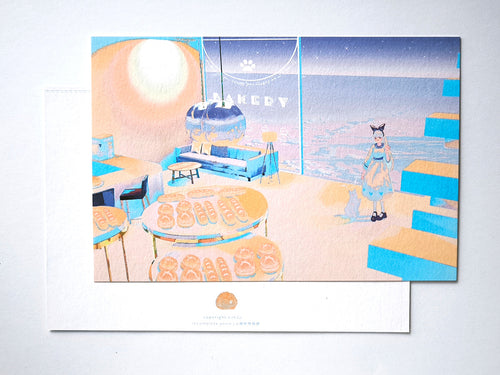 "My Own Bakery" Healing Postcard: Girl in Blue, Winter Snow. Shall we go out to see the snow?