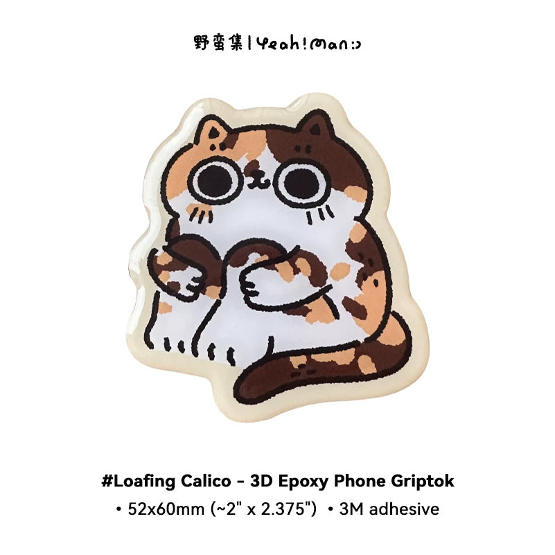 3D epoxy phone grip with calico cat design on a white background