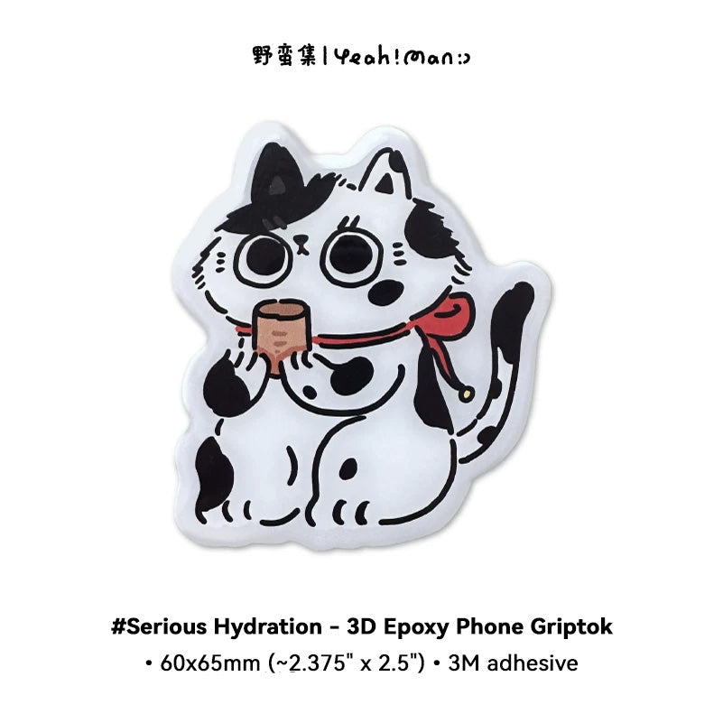 3D epoxy phone grip with cartoon cat design on a white background
