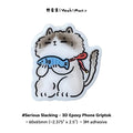 3D epoxy phone grip with a cat holding a fish design on a white background
