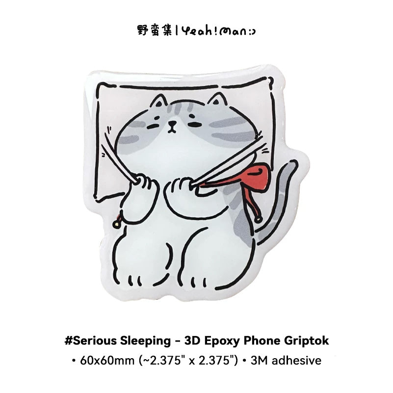 3D epoxy phone griptok with a cat design on a white background