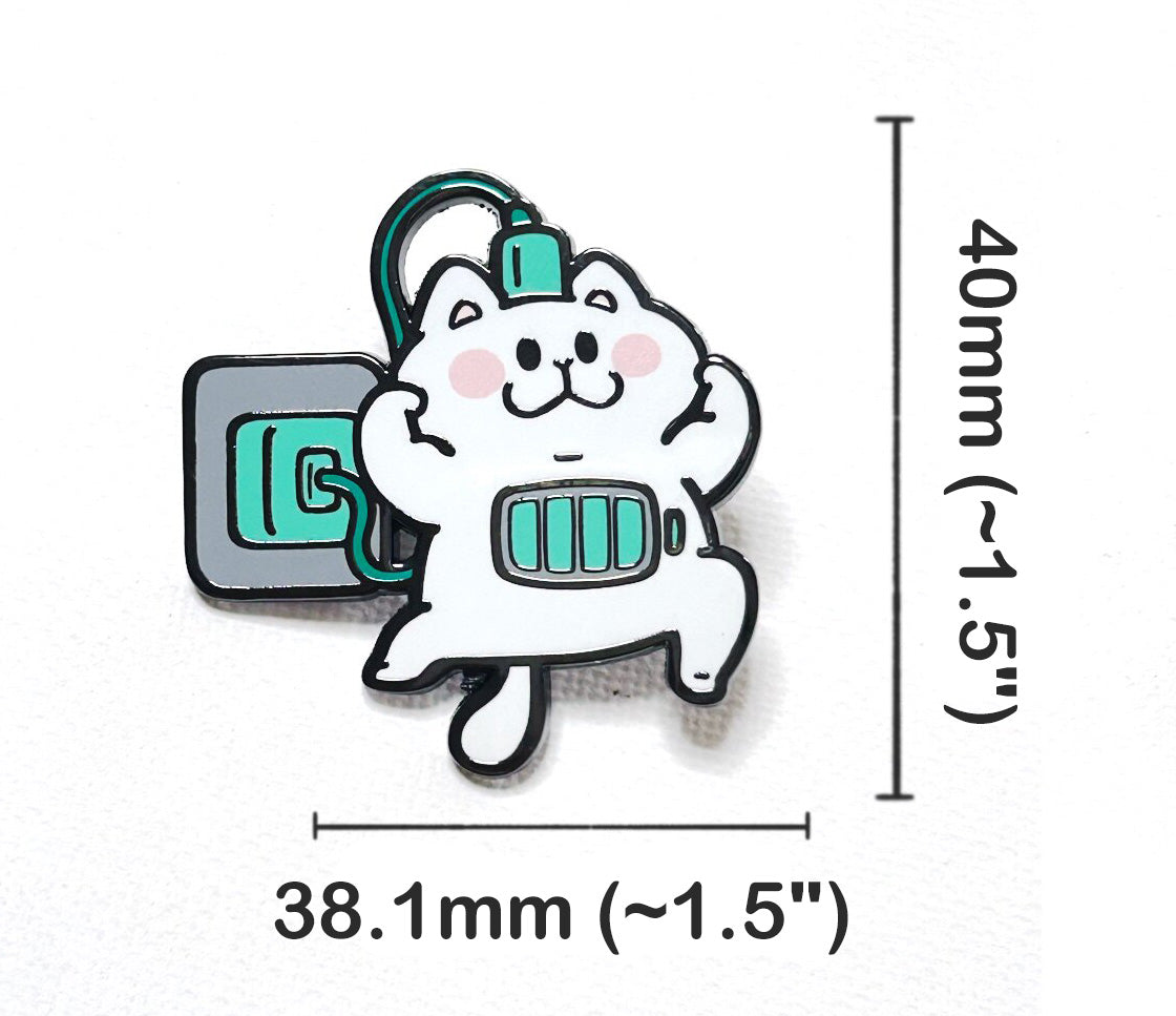 2-in-1 Cat Enamel Pin & Magnet - Fully Charged Cat