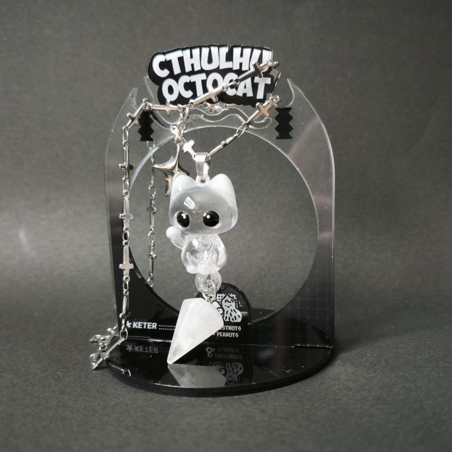 "Pellucidifelis Numisma" – Original Handcrafted Translucent Skeleton Cat Necklace