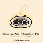 Cellulose sponge with Siamese cat face design on a beige background