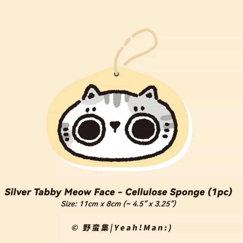 Cellulose sponge with cat face design on a beige background